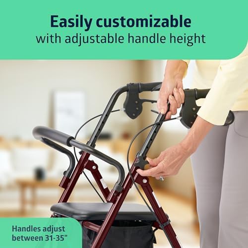 Burgundy steel rollator with eight inch wheels — photo 3