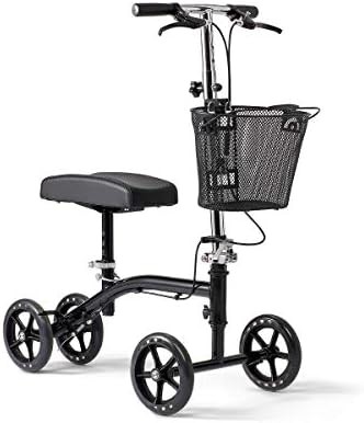 Black steerable knee walker with storage bag