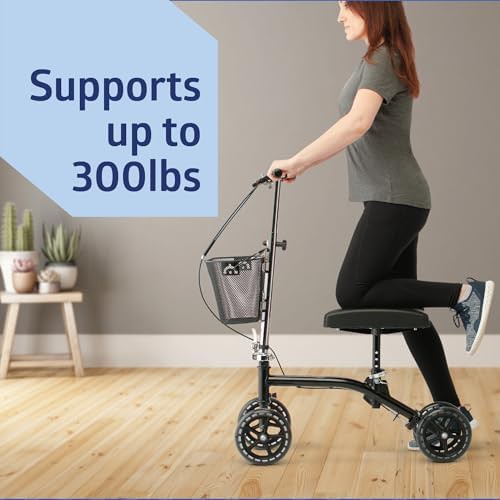 Black steerable knee walker with storage bag — photo 3