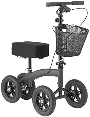 Black all terrain knee walker with pneumatic tires