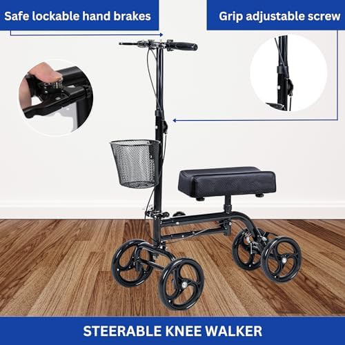Steerable Knee Roller Scooter with Front Basket — photo 5