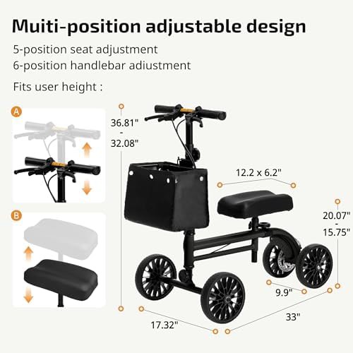 Black Steerable Knee Scooter for Adults — photo 5