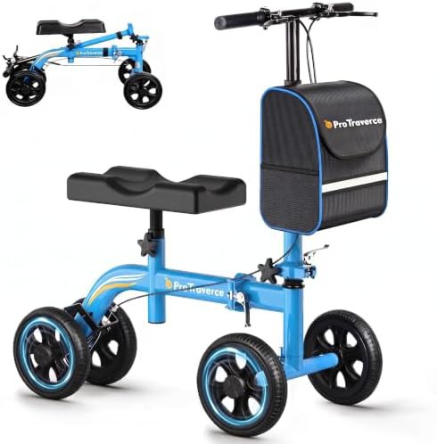Blue all terrain knee walker for surgery recovery