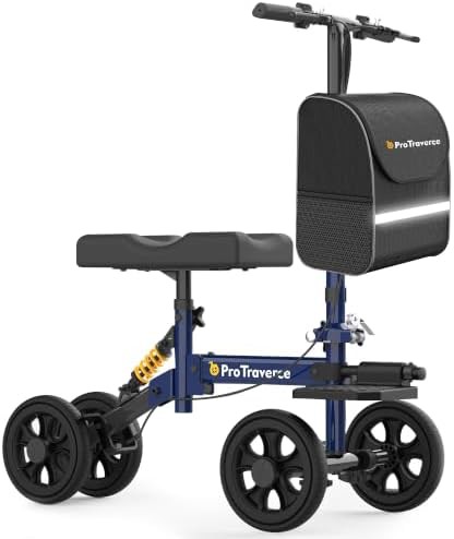 Blue all terrain knee scooter with shock absorption