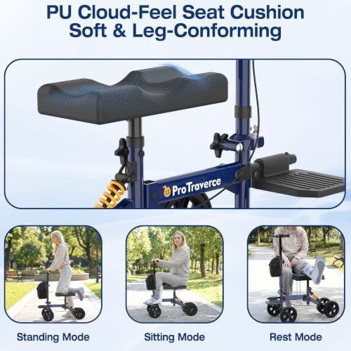 Blue all terrain knee scooter with shock absorption — photo 3