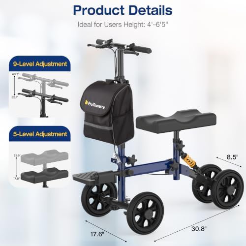 Blue all terrain knee scooter with shock absorption — photo 5