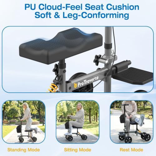 Grey all terrain knee walker with shock absorption — photo 3
