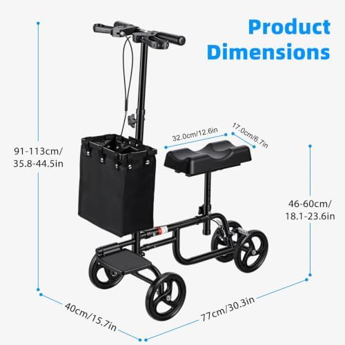 Carbon steel knee scooter with bag — photo 3